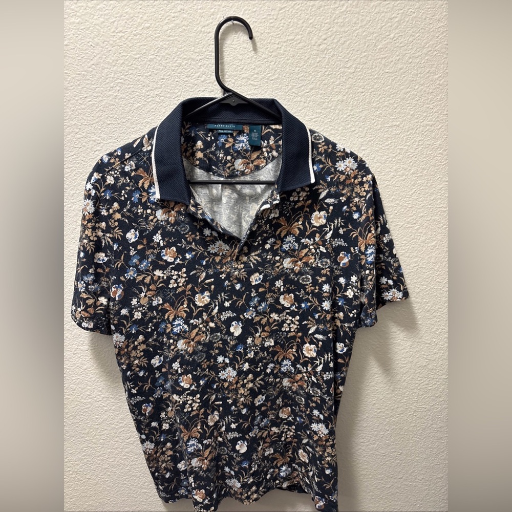 Perry Ellis Men's Ultra Soft Touch Pima Cotton Floral Print Polo Size M